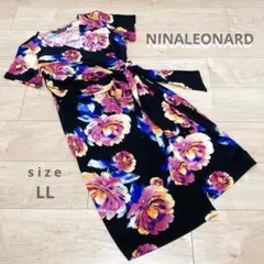 NINALEONARD ニーナレナード 花柄 カシュクール ワンピース LL