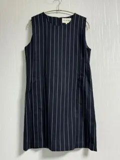 Ray BEAMS ノースリーブ ミニワンピース ストライプ ネイビー