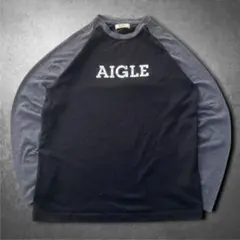 AIGLE ラグランロンT ブラック×グレー アメカジ ストリート 古着のサムネイル