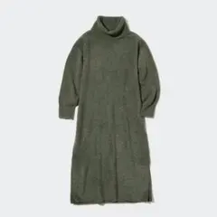 ユニクロ スフレヤーンタートルネックワンピース カーキ ニットワンピース L