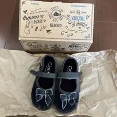 シエンタ 黒 ベルクロ ストラップシューズ ベロア 23