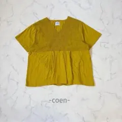 coen/レース切替Tシャツ/F/マスタード/刺繍/Vネック/コットン/ゆったりのサムネイル