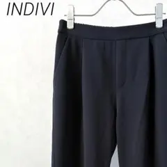 INDIVI スラックス テーパードパンツ ウエストゴム ポケット付き シンプル