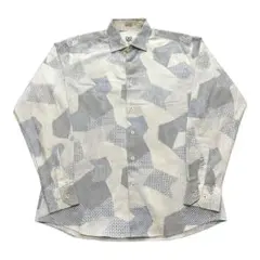 【美品】BUGATCHI 幾何学柄 デザイン長袖シャツ 総柄 XL相【D147】