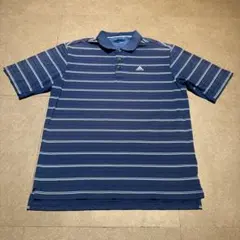 Adidas golf スポーツウェア　半袖　ポロシャツ　ゴルフ　ボーダー　青