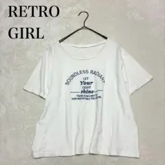 【レトロガール】半袖UネックTシャツ(F)カジュアル 英字プリント シンプル 白