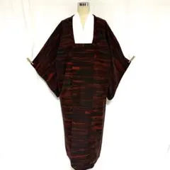 5k3212 和奈コート　正絹　袷　ビロード　道行コート　茶色　柄物　和装　着物