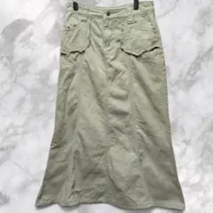 切り替え デニム マーメイドスカート カーキ セージグリーン XL フリンジ