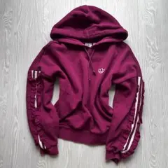 adidas Originals 濃いピンク袖フリルパーカー　グランジY2K