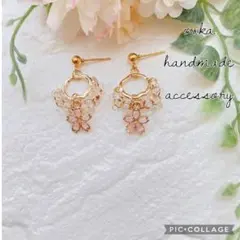 不規則リングとさくら花とチェコビーズ