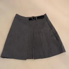 ベルト付き プリーツ ミニスカート グレー
