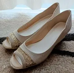 DIANA オープントゥパンプス 24.5cm ゴールド ウェッジソール