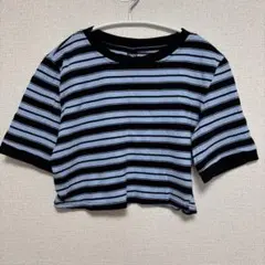 Dazy 青・黒ストライプ 五分袖 Tシャツ L