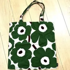 marimekkoトートバッグ 42×40cm グリーン×ベージュ×ブラウン