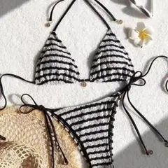レディース ストライプ ビキニ 2点セット ホルター 中高生水着 パイルボーダー
