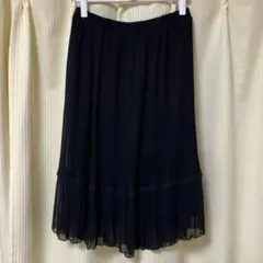 レディース プリーツスカート ブラック Lサイズ ゴムウエスト