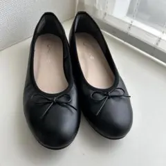 値下げ【超美品】フラットシューズ　バレエシューズ　本革　25.5cm EEE 黒