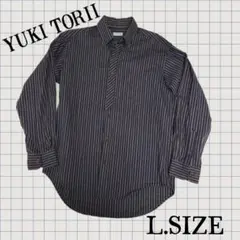 n43【YUKI TORII】 ストライプ柄 長袖ボタンダウンドレスシャツ L寸のサムネイル