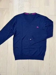 バーバリー　ブラックレーベル　ネイビー Vネック セーター