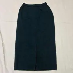 ウール100% タイトスカート ダークグリーン 前裾スリット S相当 きれいめ