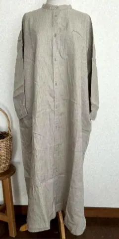 新品タグ付き★サマンサモスモス★リネン100%ワンピース　ベージュ　ボーダー　F