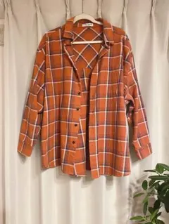 RODEO CROWNS オレンジ系チェックシャツ フリーサイズ　オーバーサイズ
