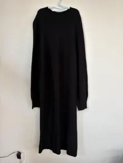 ユニクロ コットンバルーンスリーブワンピース ブラック M シンプル 3Dニット