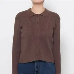 mysty woman ブラウン 襟付き ニット リブ 長袖 カーディガン