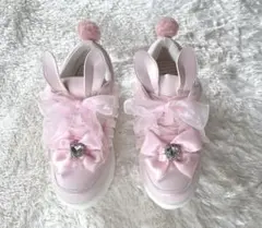 うさみみ　厚底　スニーカー　ビジュー　量産型　うさ耳　ピンク　ロリータ23センチ