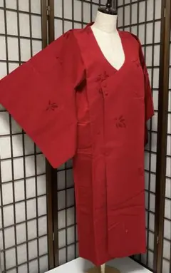 値下げ不可C994化繊　冬用　ビロード　輪奈コートロング　ショール付　着物