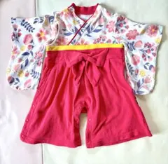 花柄　袴ロンパース　70㎝
