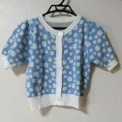 花柄水色半袖ニットカーディガン