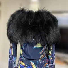 EPOCA 黒ファー付きエレガントマフラー　スヌード