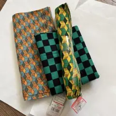 和柄 ハギレ 3枚セット 鬼滅の刃風 市松模様 幾何学模様 ハンドメイド 生地