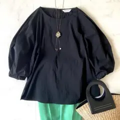 近年.極美品☆デミルクスビームス 洗える ボリューム袖ブラウス 黒