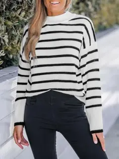 ❣️人気❣️ レディース タートルネック ストライプ ベーシック 長袖
