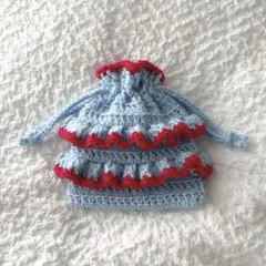 【ハンドメイド】編み物☆かぎ編み☆フリル巾着ポーチ⭐︎ブルー×レッド