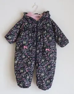 【美品】花柄 フード付 防寒 ジャンプスーツ 80cm スノーコンビ