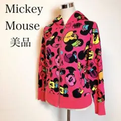 東京ディズニーリゾート ミッキー総柄パーカー 赤 L 公式 美品 レディース