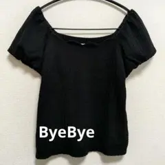 ByeBye パフスリーブ トップス 黒 半袖 韓国系 ガーリー 細見えのサムネイル
