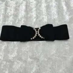 DOLLYDOLLビジュー付き黒リボンベルト