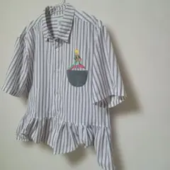 古着　リメイクシャツ　薄紫のストライプ