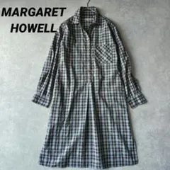 MARGARET HOWELL ギンガムチェックワンピース 丸襟 ギャザー M MARGARET HOWELL ギンガムチェックワンピース 丸襟 ギャザー M - メルカリ