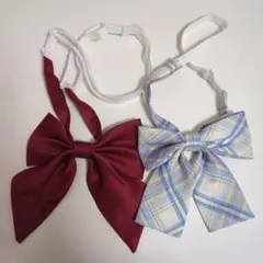 リボンセット ワインレッドとチェック柄
