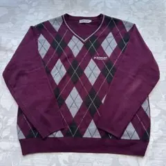 DUNLOP ダンロップ アーガイル柄 Vネックニット セーター バーガンディ