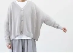 mizuiro indライトグレーのシアーパターンVネック カーディガンのサムネイル
