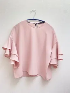 美品　春物ZARA WOMAN ザラ　フリル袖ピンクシャツ フリルシャツ