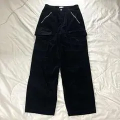 コーデュロイ カーゴパンツ ワイドパンツ ジップポケット ブラック