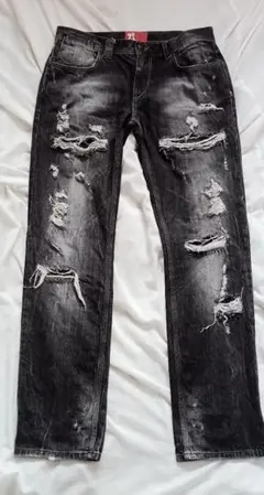ZARA ダメージ加工 ブラック ストレートデニム