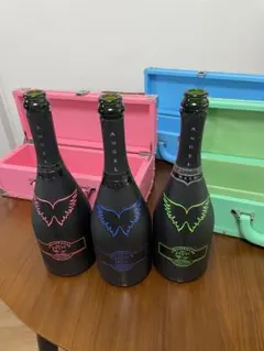 3本セット空箱＋空瓶 ANGEL CHAMPAGNE 黒ボトル　オブジェ　インテ